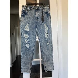 Forever 21 Womens Boyfriend Jeans Distressed Acid Wash High Rise Size 30 NWT